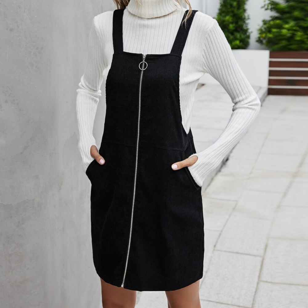 zipper pocket fall corduroy mini dress rust brown - Picture 8 of 8